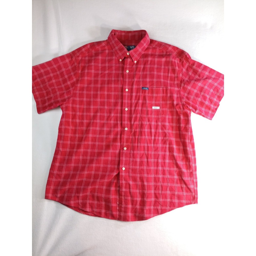 Chaps Ralph Lauren Shirt Mens XL Red Plaid Short Sleeve Button Up Cotton Casual